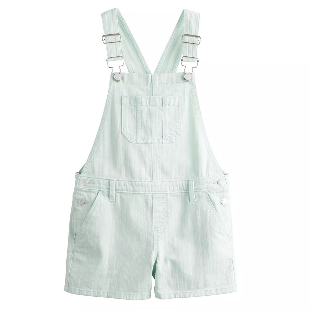 SO Goods For Life Girls Mint Green Denim Shortalls Bib Overalls Size 8